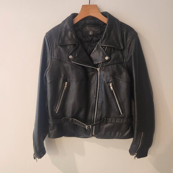Vintage Bullskins Black Leather Jacket Biker Rocker Motorcycle Moto Womens 14 - Picture 2 of 16